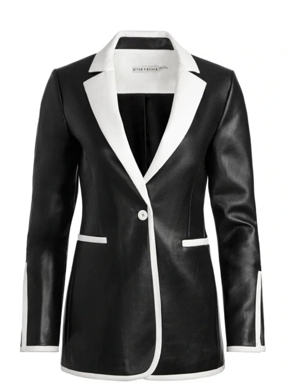 Alice + Olivia Breann Black White Vegan Leather Trim Blazer Jacket sz 6 NWT $595